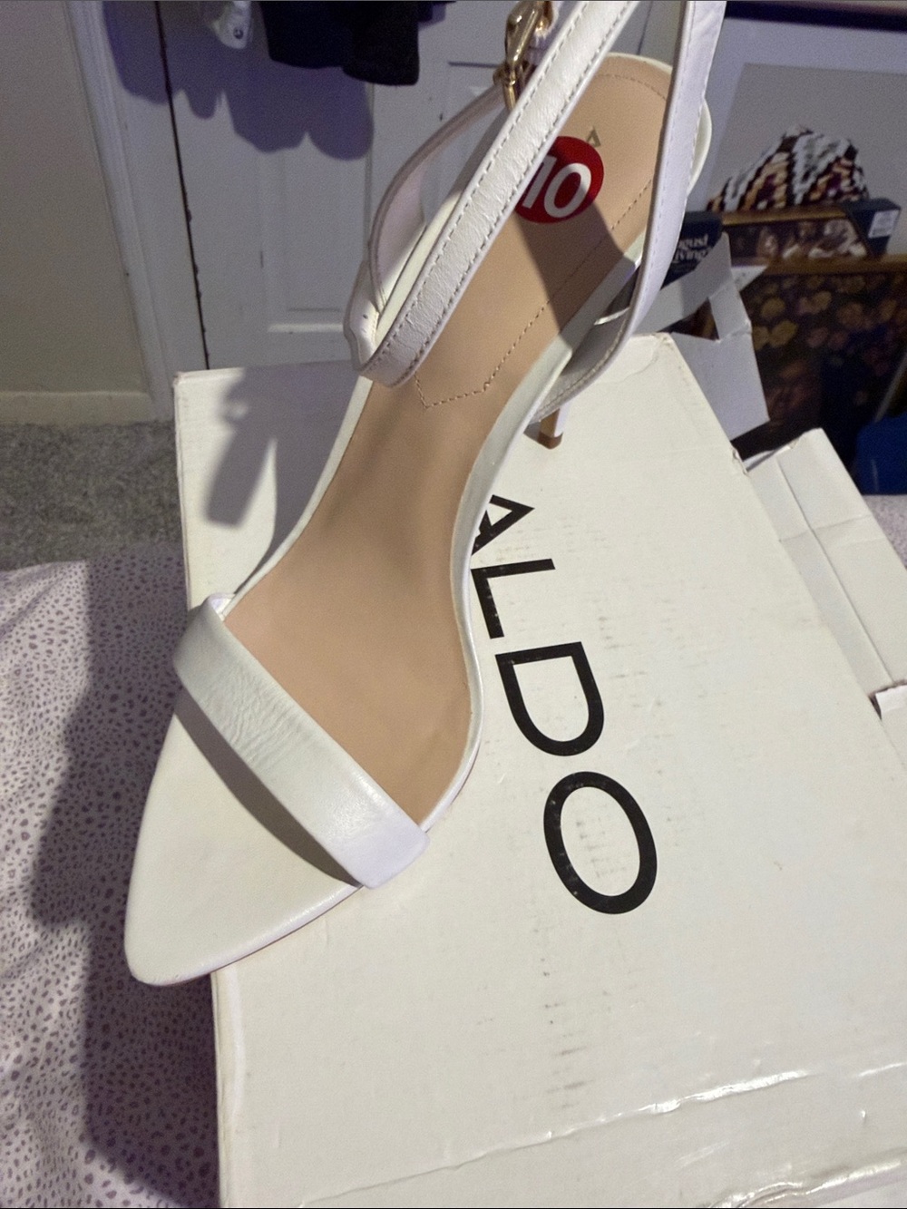Aldo White Open-Toe Ankle Strap Heels